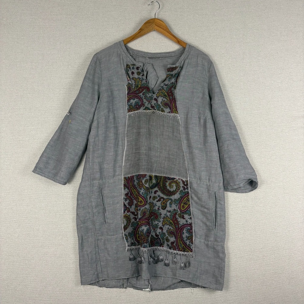 Anthro Inspired Tunic Womens M Linen Blend Boho Cottagecore Lagenlook Pockets